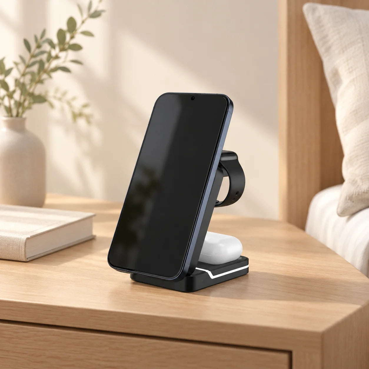 FoldCharge with a phone, watch and wireless charging earbuds case